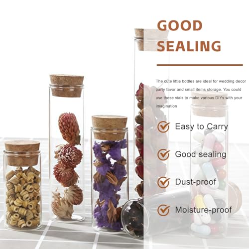 10PCS 60ml/2oz Empty Clear Borosilicate Glass Test Tubes Flat Test Tubes with Cork Stoppers Vials Jars Container Holder Message Bottle for Scientific Experiments Bath Salt Tea Candy Party Favor