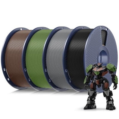 SUNLU PLA 3D Printer Filament, Multicolor, 4-Pack, 4KG Total - color: Black+grey+olive Green+coffee Brown, size: 4 kg