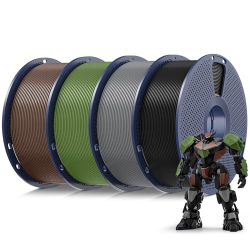 SUNLU PLA 3D Printer Filament, Multicolor, 4-Pack, 4KG Total - color: Black+grey+olive Green+coffee Brown, size: 4 kg