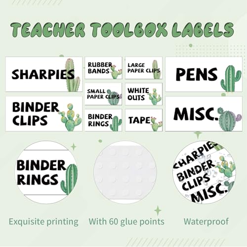 42 Pieces Teacher Toolbox Labels Tool Box Storage Label Classroom Supply Decor for Back to School Teachers Classroom Organization (Catcus) - style: Catcus