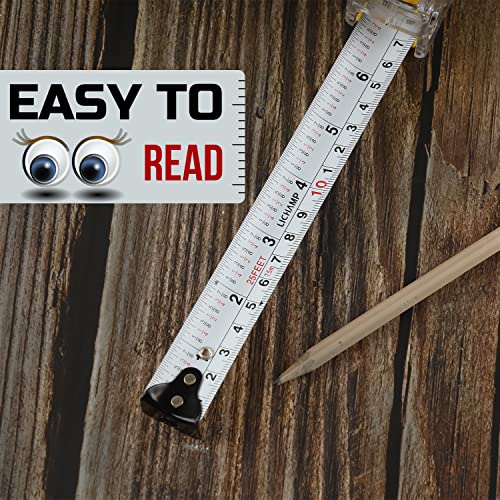 Lichamp 6 Pack 25FT/7.5M SAE/Metric Tape Measure Retractable EasyRead 1/8in