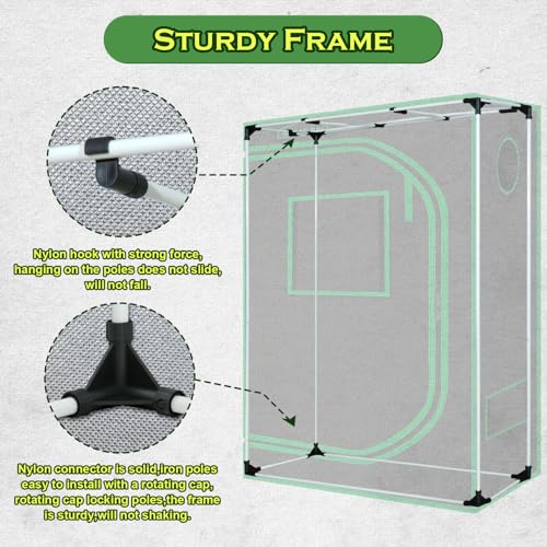 4x2 Grow Tent 48"x24"x60" 600D Mylar Hydroponic Growing Tent - size: 48"x24"x60"