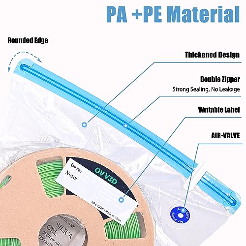 OVV3D Filament Storage Bags 30pcs, Plus Size 32X34cm 3D Printer Filament Storage Bags Vacuum Sealed Kit with 30 Desiccants, Auto Pump,Perfect for 3D Filament Storage or Using After Filament Dryer Box