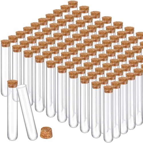 Thyle Glass Test Tubes Bulk with Cork Clear Stoppers, 25x140mm/45ml, 100 Pcs - size: 25x140mm/45ml