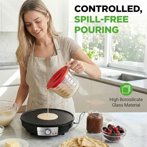 NutriChef 4 Cups Glass Measuring Cup with Lid (34 oz) - Heat-Resistant Borosilicate Liquid Measure Cup with Easy-Read Scale for Cooking, Baking and Food Storage, Dishwasher and Freezer Safe - size: 4 cup with lid