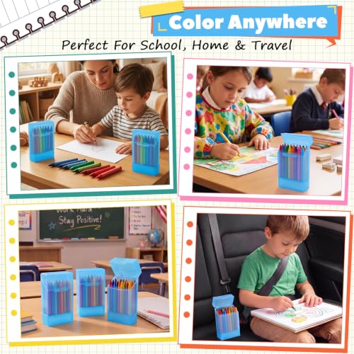 Clabby 2 Pcs 2 in 1 Plastic Crayon Box with Sharpener Holds 24, Blue - color: Blue