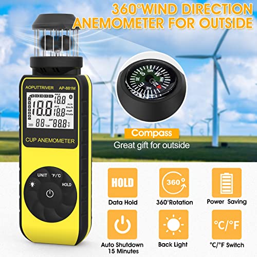 93MPH Handheld Anemometers Wind Cup Digital Wind Speed Meter