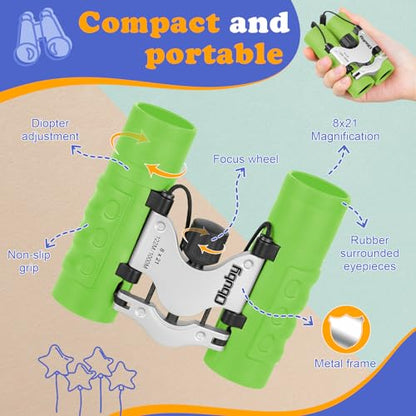 Real Binoculars for Kids Gifts for 3-12 Years Boys Girls 8x21 High-Resolution Optics Compact Toy Binocular for Bird Watching,Travel, Camping - color: Light Green