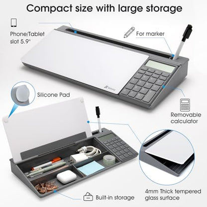Varhomax Glass Desk Whiteboard with Calculator - color: Calculator-gray&white