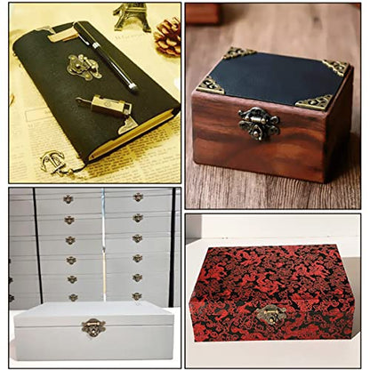 24 Sets Retro Jewelry Box Hinges and Latches Hooks, Small Latches Hinges for Wooden Boxes Hardware, Antique Cabinet Furniture Hinges Hasp Clasp - Bronze Tone (24pcs) - color: 24pcs