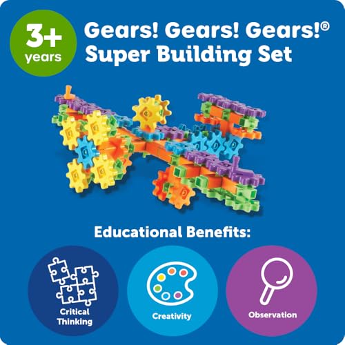 Learning Resources Gears! Gears! Gears! Super Building Toy Set, STEM Toys, Construction Toys, Gears for Kids, 150 Pieces, Ages 3+, Blue
