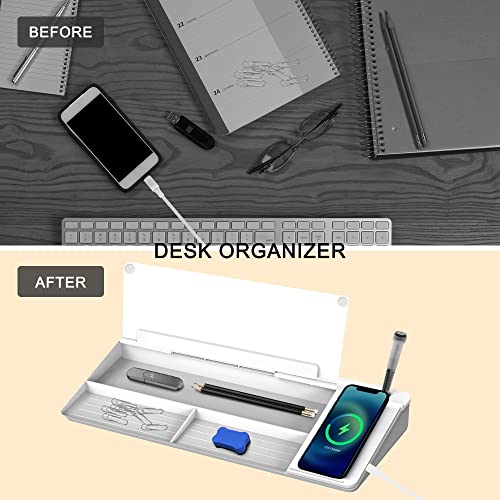 SELEAD Desktop Glass Whiteboard with Wireless Charger and Storage, White - color: White, size: 16"x7"