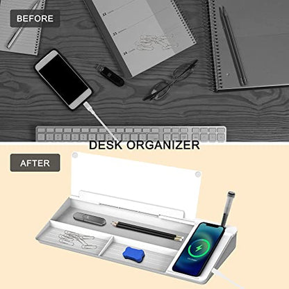 SELEAD Desktop Glass Whiteboard with Wireless Charger and Storage, White - color: White, size: 16"x7"