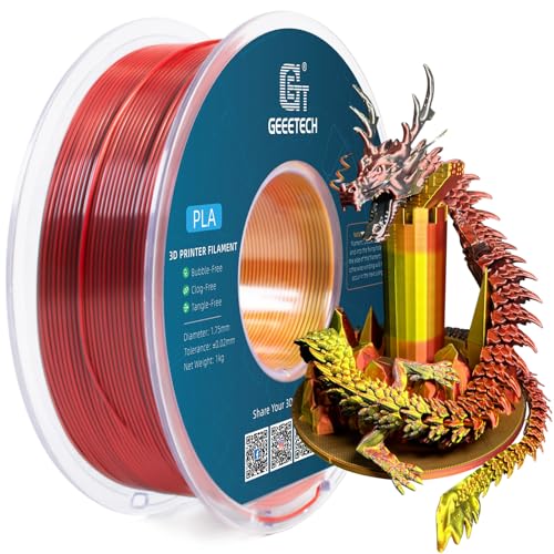 Geeetech Silk PLA Tri Color Filament 1.75mm 3D Printer Filament, Coextrusion Red Gold Black Tri-Colors Metal-Like Shiny Silk PLA Filament, 1kg (2.2lbs) 1 Spool, Dimensional Accuracy +/- 0.02 mm - color: 1kg Triple Color Red-gold-black