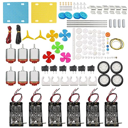 DC Motors Kit for Kids, 6 Set 159pcs Mini Electric Hobby Motor Strong Magnetic with Plastic Gears, Shaft Propeller, Plastic Wheels for DIY STEM Engineering Toy Science Project