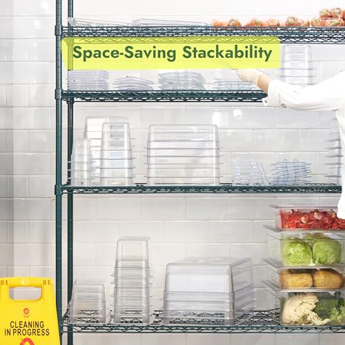 CURTA 4-Pack Full Size 4" Deep NSF Polycarbonate Food Pans with Handled Lids & Drain Trays | Dishwasher & Freezer Safe Clear Container for Prep Tables, Buffet, Salad Bar, Commercial & Home Kitchen - color: Full Size, size: 4" Deep Pan with Lid