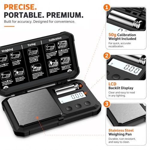 Small Digital Scale Gram, 200×0.01g High Precision Protable Pocket Size - color: Orange