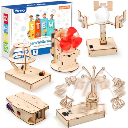 Poraxy STEM Kits for Kids Ages 8-10-12, 5 Set Wooden 3D Puzzles, Educational Science Experiment Building Projects Crafts, Toys for Ages 8-13, Birthday Gifts for Boys Girls 8 9 10 11 12 13 Years Old