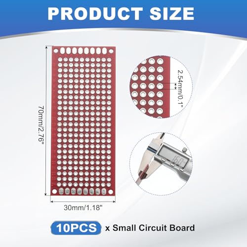 MECCANIXITY 10Pcs Solderable Breadboard, 2.76"x1.18" Double Sided Circuit Board Red Tinned PCB Board Small Prototype Board for DIY Electronics Projects Apply to Soldering Projects - color: Red Tinned, size: 2.76"x1.18"