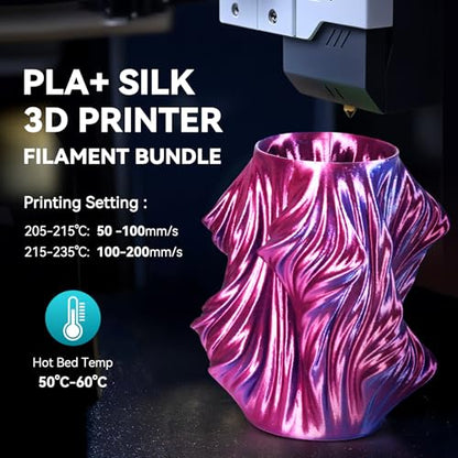 SUNLU 4KG Triple Color Silk Filament, Silk PLA 3D Printer Filament 1.75mm, Dimensional Accuracy +/- 0.02mm, 1KG Spool(2.2 lbs), 4 Pack, PLA Silk Triple Color - color: Silk Pla Triple Color Bundle 1kg*4