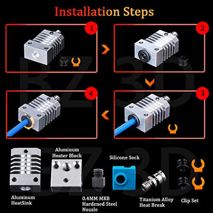 Ender 3 All Metal Hotend Upgrade Kit,Titanium Alloy Heatbreak,MK8 Hardened Steel Nozzle 0.4mm for Ender 3/V2 /Pro/Max/Ender 5 /Pro/Plus/CR-10 /CR-10S/CR-10 S4/S5 - style: Hardened Steel Nozzle Kit