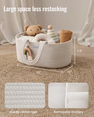Blissful Diary Diaper Caddy Organizer, Woven Cotton Rope, Beige - color: Oval Beige