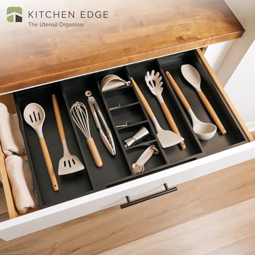 KitchenEdge Utensil & Junk Drawer Organizer, 16-28 in, Black Bamboo - color: White, size: From 16" to 28" Wide