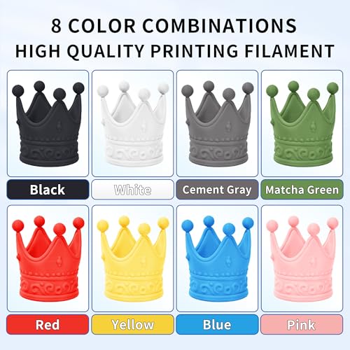 RAMBERY Matte PLA Filament Bundle 1.75mm, 8 Colors 3D Printer Filaments Dimensional Accuracy +/- 0.02mm, 8 Pack Multicolors, 200gX8 Spools - color: Matte Black/White/Grey/Blue/Pink/Red/Green/Yellow
