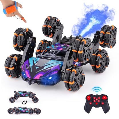 NEXBOX Cool 8 Wheels Hand Controlled RC Stunt Car Toys, Xmas Gifts and Birthday Presents for Kids, Gesture Sensing Remote Control Cars for Boys Age 6 7 8-10 11 12 Year Old - color: Purple