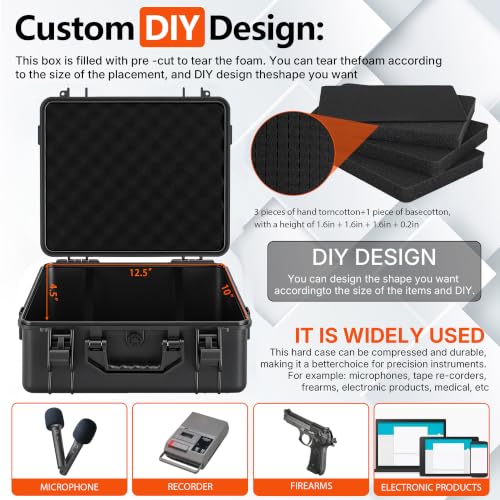 TORIBIO Hard Carrying Case with Foam, Shockproof Storage Box 13"x10.6"x5.2" - size: 13" x 10.6" x 5.2"