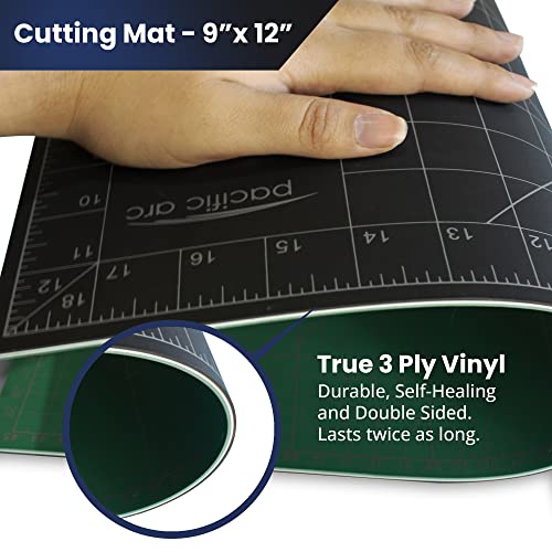 Pacific Arc Double Sided Self Healing Cutting Mat - Thick and Durable Vinyl Rotary Cutting Mat for Sewing & Scrapbook Paper Cutting Mat (09"x 12") - size: 12"L x 0.2"W