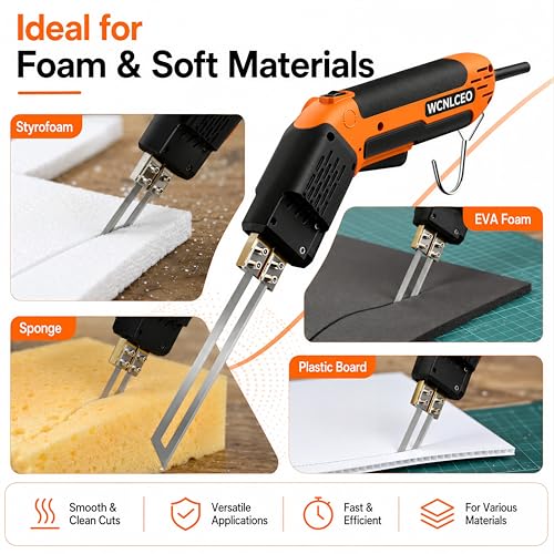 Electric Hot Knife Foam Cutter Kit, Hot Knife Cutting Tool with 8 Blades, R-Shaped Blade, Spade Blade,1.79 in, 3.9in and 7.8 in Blades, Hex Wrench and Brass Brush for Styrofoam, EVA Foam, Foam Board - color: D-orange Hot Knife Set (8 Blades)