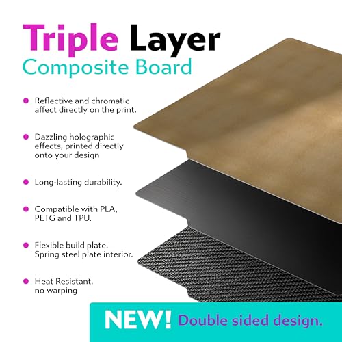 Cookiecad Cookie Sheet - Holographic 3D Printer Build Plate - Double Sided Reflective 3D Printer Bed, Flexible Spring Steel 3D Printer Platform (PEI, 235x235) - size: 235x235, style: PEI