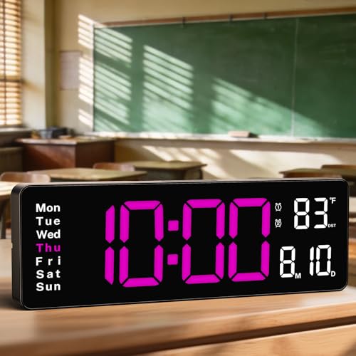 Digital Clock Large Display, 16" Large Digital Wall Clock for Classroom, Led Big Wall Clocks with Remote Control,Date,Week,Alarm,Temp,Night Light for Bedroom,Living Room,Gym,Office - color: Rose Red, size: 16 Inch