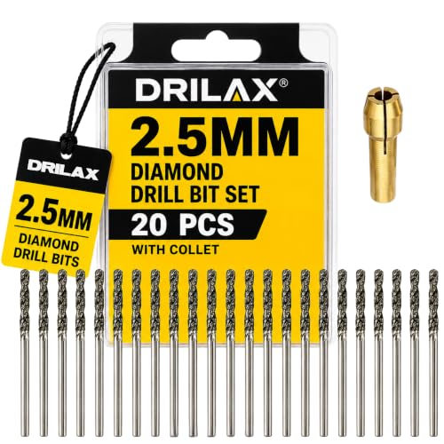 Drilax 20 Pc 2.5mm Diamond Drill Bit Set, Rotary Tool Bits with Collet, Compatible with Dremel for Glass, Sea Glass, Shells, Gemstones, Ceramic, Jewelry Making & Lapidary - size: 2.5mm