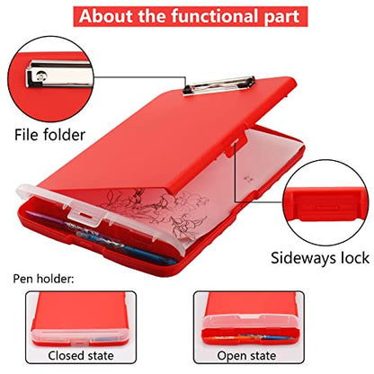 Clipboard with Storage, A4 Binder Nursing Clipboards with Pen Holder, Heavy Duty Storage Clipboards with Low Profile Clip, Clipboard Folder Side-Opening, Smooth Writing Clip Board (Red) - color: Red