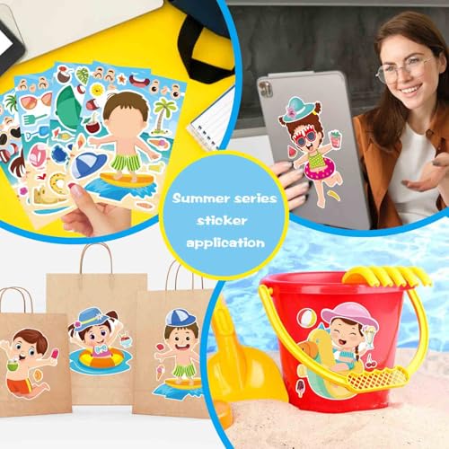 24PCS Summer Stickers for Kids, Make-a-face Stickers, Make Your Own Sticker - style: 24 Sheet Summer Stickers