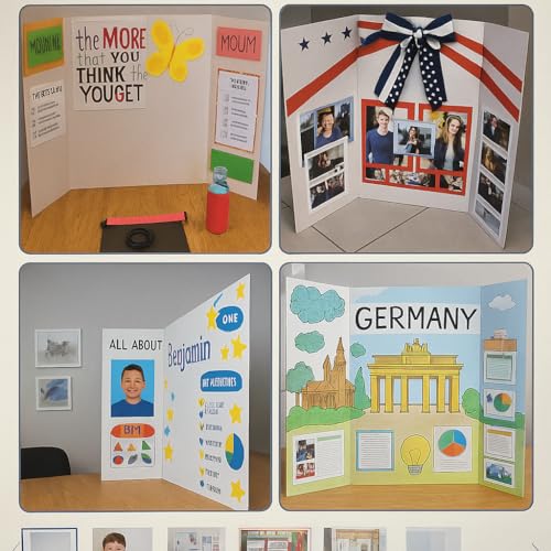 Reusable & Durable Plastic Trifold Board 24" x 16" - 5 Pack is Esay to Paint, Erase and Stick imagens. This Posterboard is Perfect for School Projects & Presentations.