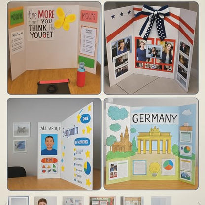 Reusable & Durable Plastic Trifold Board 24" x 16" - 5 Pack is Esay to Paint, Erase and Stick imagens. This Posterboard is Perfect for School Projects & Presentations.