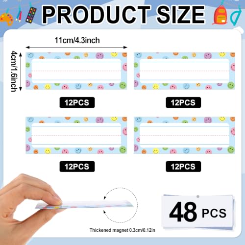 48pcs Pastel Smile Face Magnetic Name Tags Classroom Student Desk Dry Erase Magnets Labels Thickened Reusable Magnetic Writable Name Plate Stickers for Back to School Whiteboard Locker Office Supplies - style: Pastel Smile Face