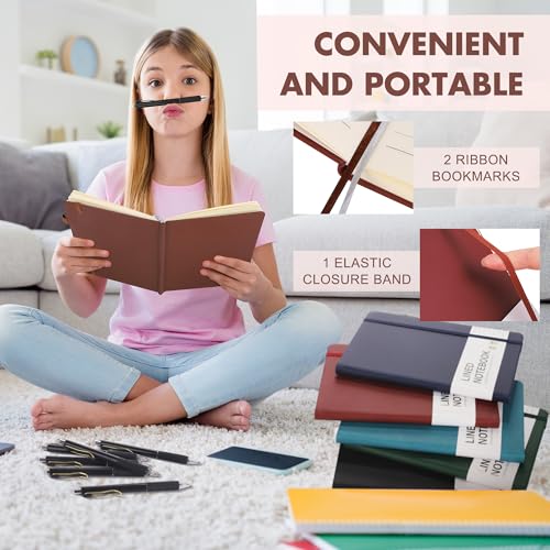 Aodaer 30 Set Lined Notebook Journals with Pens A5 Notebooks 100 GSM College Ruled Hardcover Notebook PU Leather Notepad with Pen Holder for Office School, 5.7 x 8.3 Inches, Deep Multicolor - color: Deep Multicolor