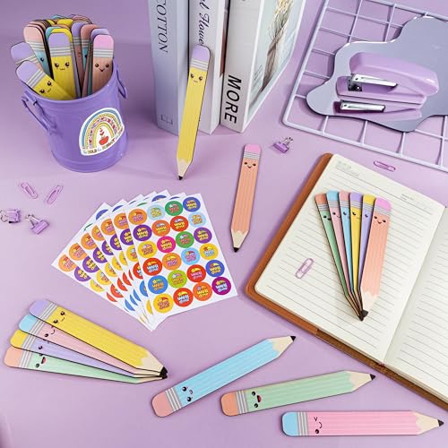 Fayoo 49Pcs Wooden Pencil Name Sticks for Classroom with Storage Box - color: Macaron