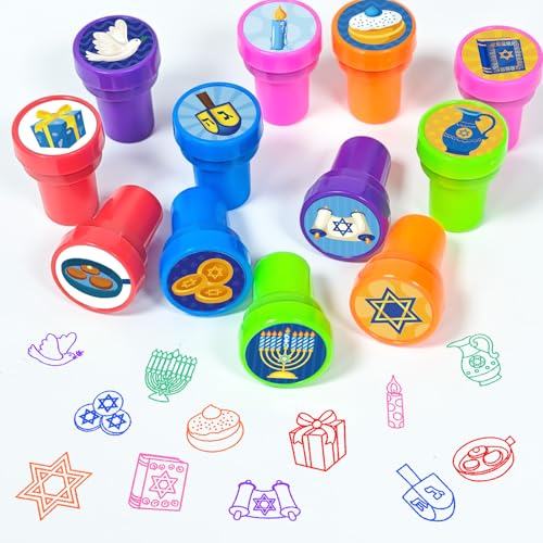 Cinrobiye 24 Pcs Hanukkah Stampers Party Favor Set, Cute Jewish Holiday Stamps for Kids Hanukkah Celebration, Classroom Rewards, Goody Bag Fillers, Holiday Party Supplies - color: Hanukkah