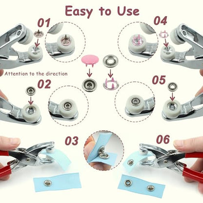 SHRJ 240Sets Metal Snaps Button Kit with Pliers Press Tool for Sewing - style: 240 Sets(Hollow & Solid)