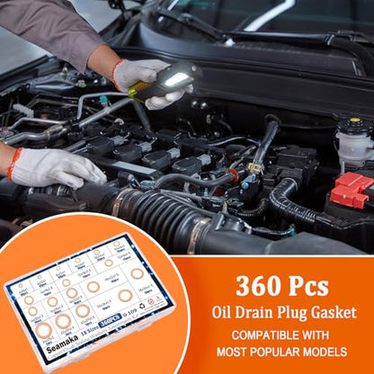 360PCS Crush Washer Oil Drain Plug,18 Sizes Copper Crush Washers Assortment Kit,Automotive Oil Pan Drain Plug Gasket M6 M8 M10 M12 M14 M16 M18 M20 M22 M24 - size: 360
