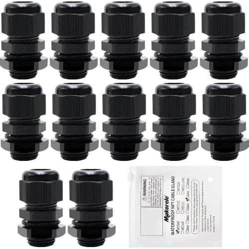 MAKERELE NPT 3/8” Cable Glands IP68 Waterproof Strain Relief Cord Connector - color: Black, size: 3/8" 12pcs BAG
