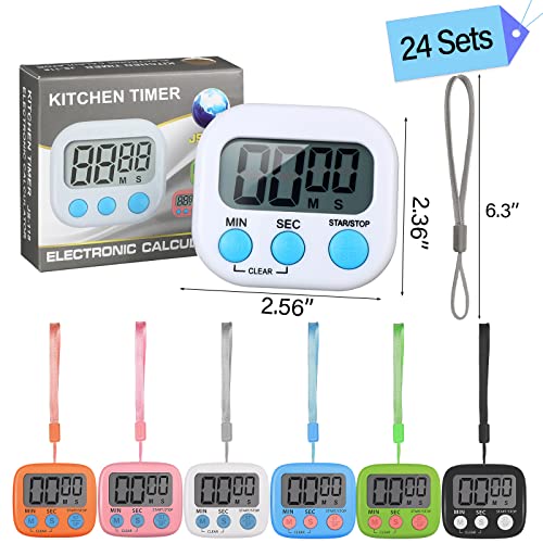 Weewooday 24 Pcs Digital Kitchen Timer Magnetic LCD Alarm, Colorful - color: Colorful