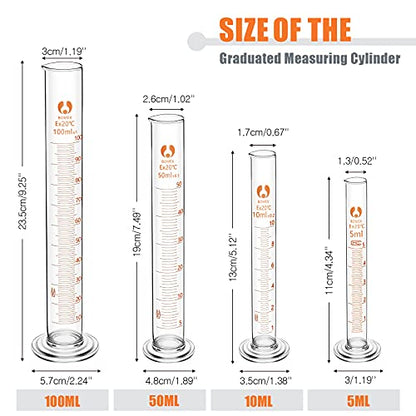 Feekoon 10 Pieces Glass Measuring Beaker and Graduated Measuring Cylinder with Stirring Rod 50/100/ 250/500/ 1000 ml Thick Glass Beakers and 5/10/ 50/100 ml Graduated Cylinders for Science Lab