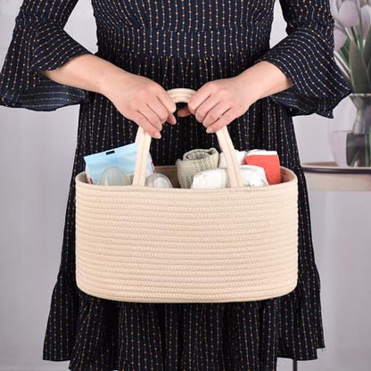 COMSE Baby Diaper Caddy Organizer with Handles, Cotton Rope, Beige - color: Beige, size: Regular