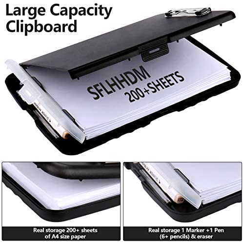 Clipboard with Storage, A4 Binder Nursing Clipboards with Pen Holder, Heavy Duty Storage Clipboards with Low Profile Clip, Clipboard Folder Side-Opening, Smooth Writing Clip Board (Black) - color: Black